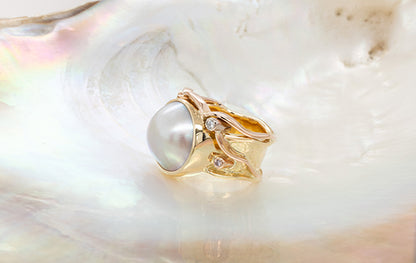 Pink Diamond & Mabe Pearl Ring 