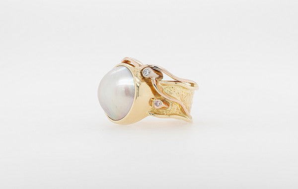 Pink Diamond & Mabe Pearl Ring 