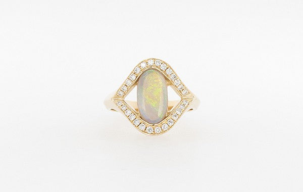 Opal Solid & Diamond Ring 