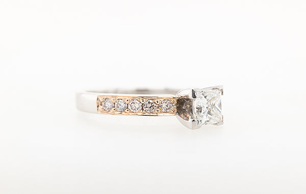 Engagement Ring 0.70ct Princess Cut & Pink Champagne Diamonds