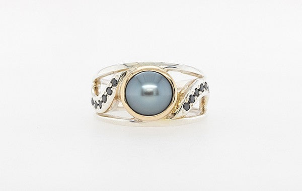 Pearl & Black Diamond Pave Ring 2