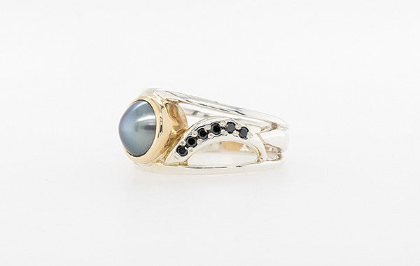 Pearl & Black Diamond Pave Ring 2