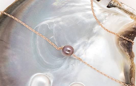 Pearl Slider Necklace, Oval Belcher 8.7-9mm