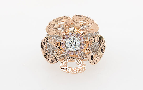 Floral Extravaganza Pink Diamond French Knit Ring