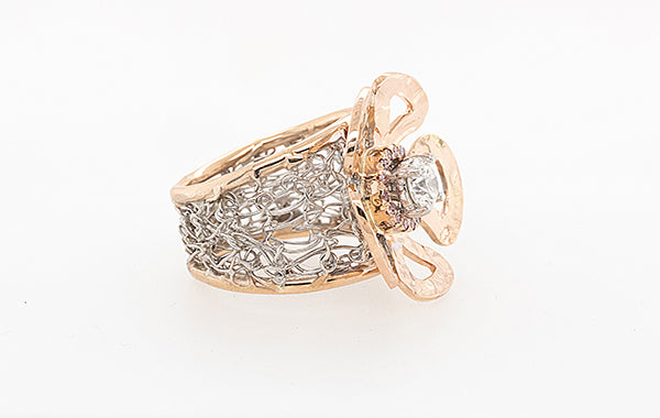 Floral Extravaganza Pink Diamond French Knit Ring