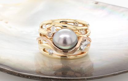 Pearl & Champagne & Pear Diamond Ring