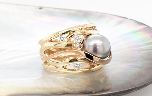 Pearl & Champagne & Pear Diamond Ring