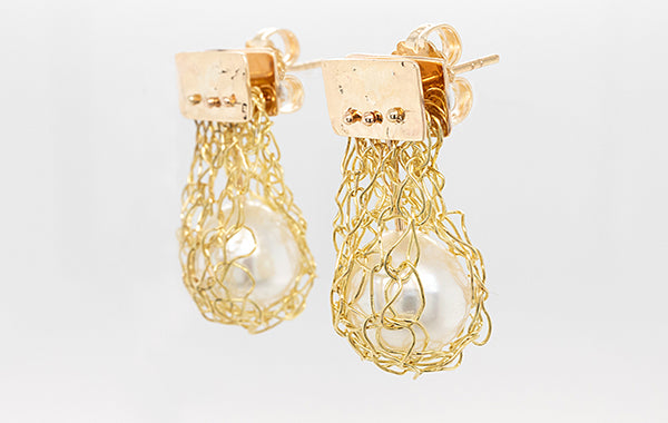 French Knitted Mini Pearl Cradle Earrings