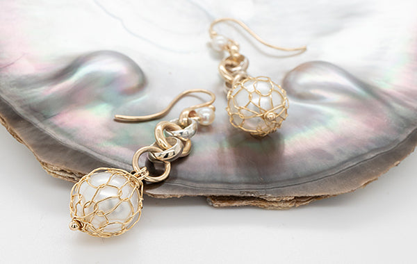 French Knitted Pearl Belcher Link Earrings