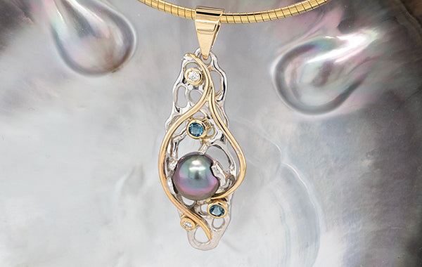 Coral Pearl Diamond & Topaz Pendant