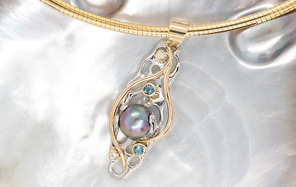 Coral Pearl Diamond & Topaz Pendant