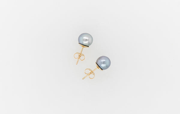 Pearl Stud Earrings Blue 7.7mm