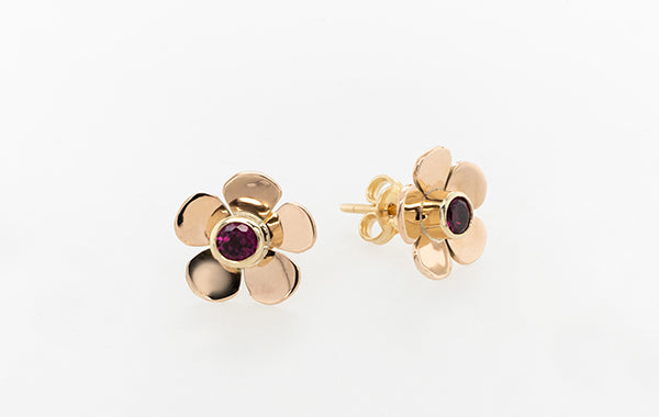 Geraldton Wax Rhodolite Garnet Stud Earrings