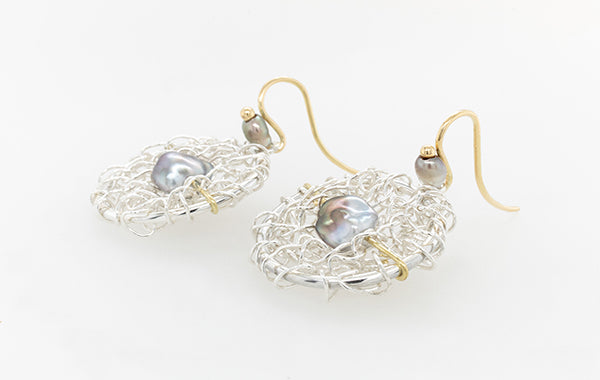 French Knitted Keshi Pearl Circle Earrings