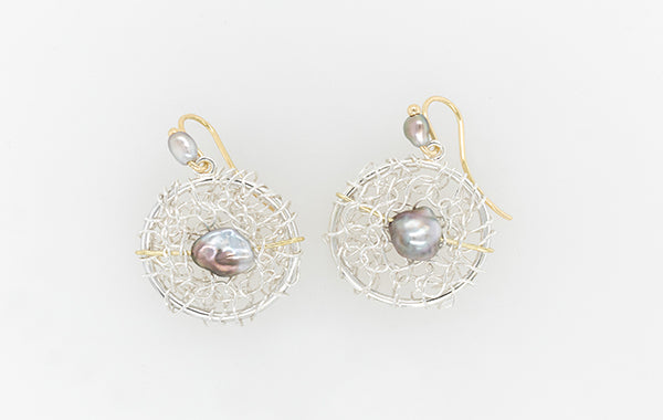 French Knitted Keshi Pearl Circle Earrings