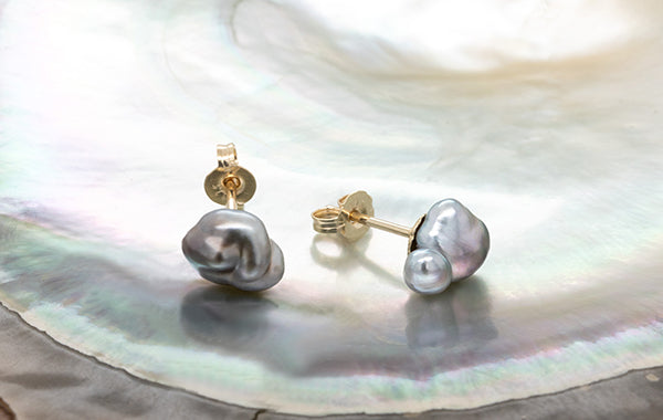 Keshi Pearl Black-Lipped Stud Earrings