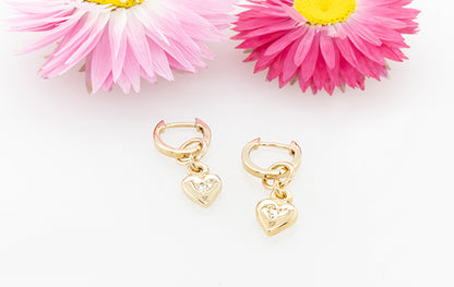 Heart Diamond Charm Huggies Earrings