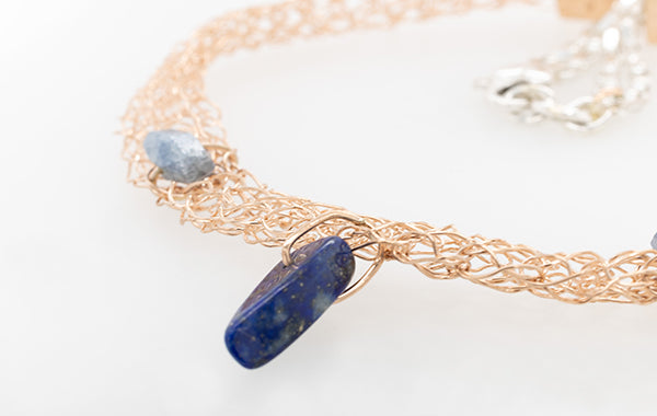 French Knitted Choker Necklace with Lapis Lazuli