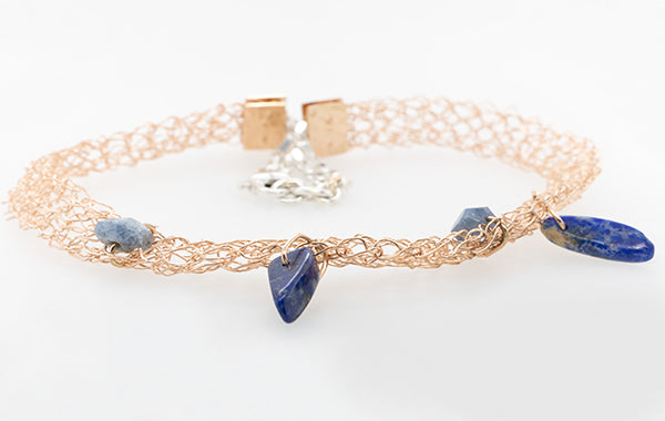 French Knitted Choker Necklace with Lapis Lazuli