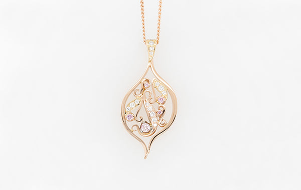 Pink Diamond Ornate Leaf Pendant