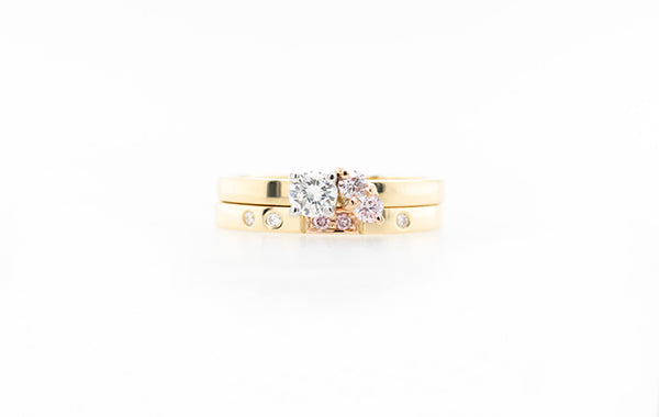 Engagement Ring Small Cluster White and Pink Diamonds