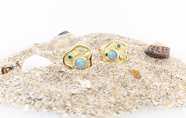 Island Opal Diamond Stud Earrings