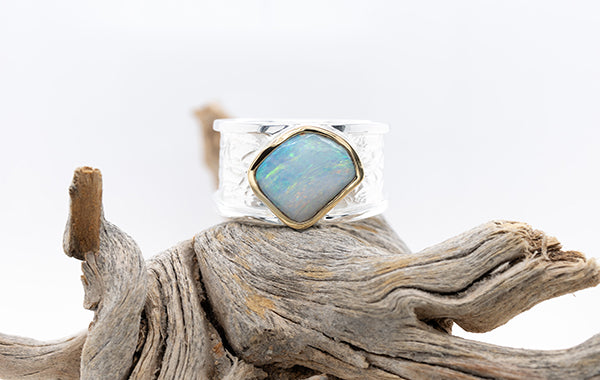 Embossed Opal Two-Tone Ring