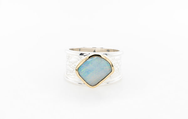 Embossed Opal Two-Tone Ring