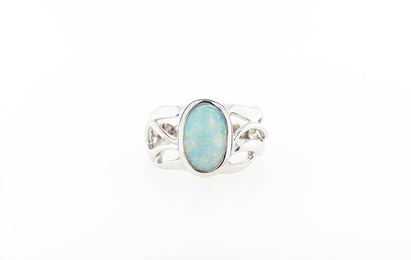 Opal Oval White Gold Solid Ring