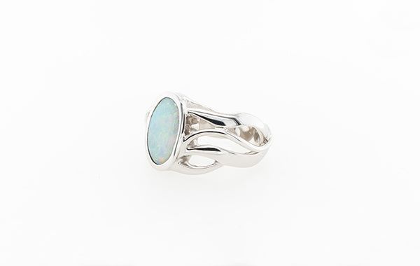 Opal Oval White Gold Solid Ring