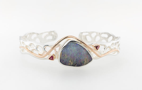 Coral Cuff with Opal and Pink Spinels