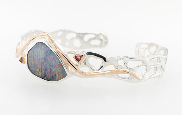 Coral Cuff with Opal and Pink Spinels