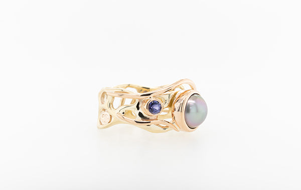 Pearl Coral and Purple Sapphire Ring