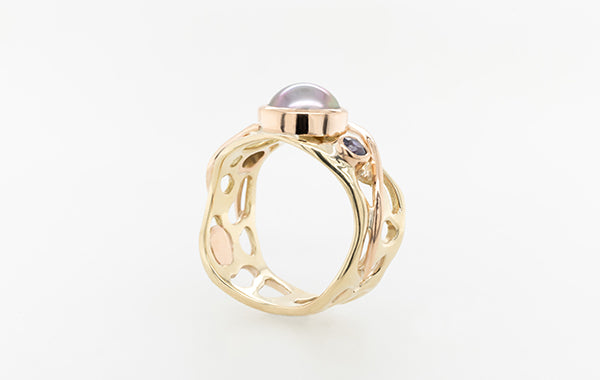 Pearl Coral and Purple Sapphire Ring