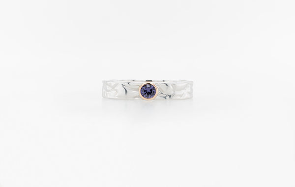 Embossed Purple Sapphire White & Rose Ring