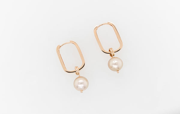 Pearl Peach Rectangle Huggies Earrings