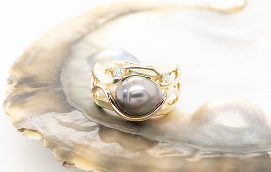 Pearl Diamond Swirl Ring 