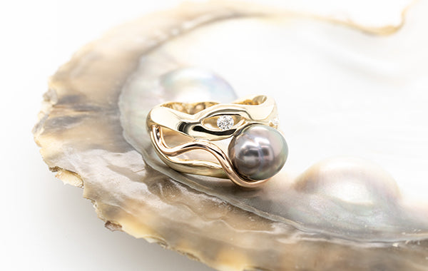 Pearl Diamond Swirl Ring 