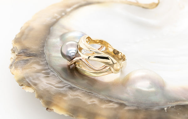 Pearl Diamond Swirl Ring 