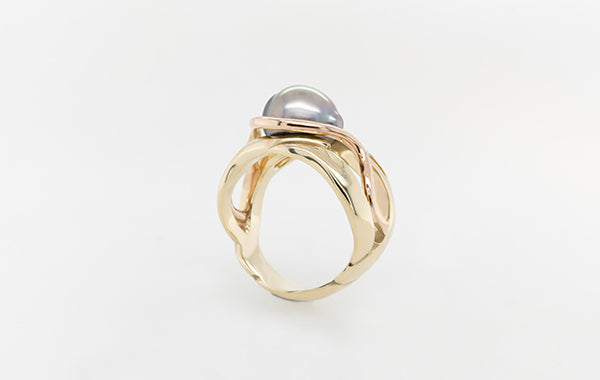 Pearl Diamond Swirl Ring 