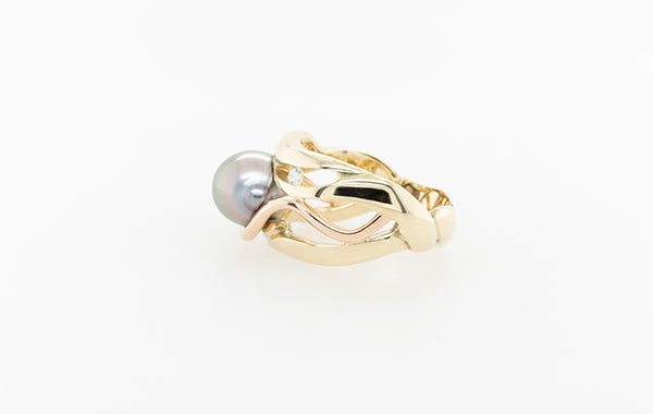 Pearl Diamond Swirl Ring 