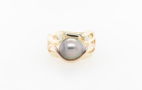 Pearl Diamond Swirl Ring 