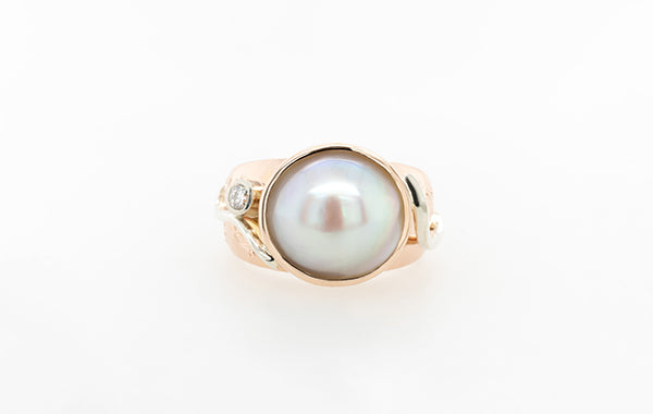 Mabe Pearl Hand Engraved Floral Ring