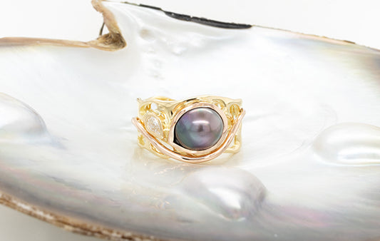 Pearl Pear Diamond Coral Ring