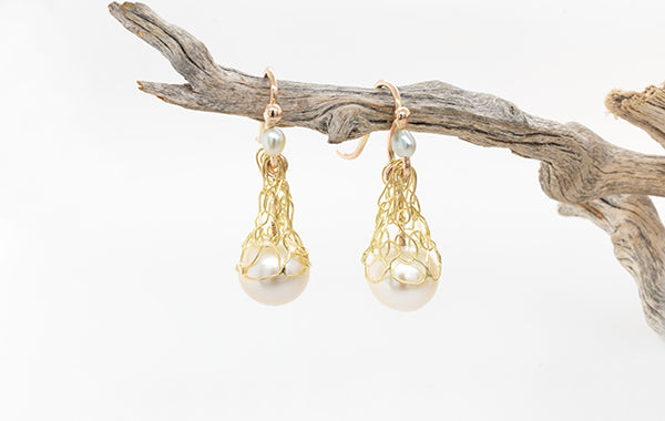 French Knitted Pearl and Mini Keshi Earrings