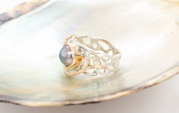 Pearl Coral Diamond Ring