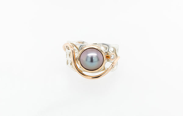 Pearl Coral Diamond Ring