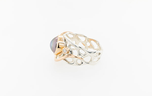 Pearl Coral Diamond Ring