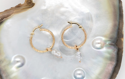 Pearl Keshi Patterned Hoop Earrings