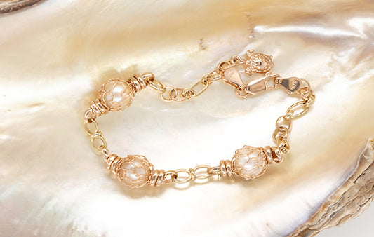 French Knitted Triple Pearl and Turtle Bracelet